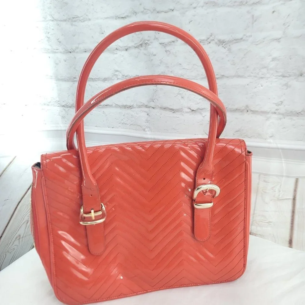 Ted Baker Womens Orange Leather Quilted Inner Dividers Top Handle Satchel Bag